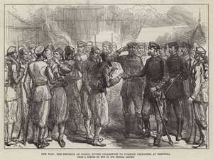 De Oorlog, de Keizer van Rusland geeft Sigaretten aan Turkse Gevangenen in Simnitza door Sir John Charles Robinson